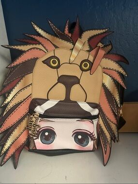 Novelty Lion Face Kids Backpack in Pink, Tan & Brown